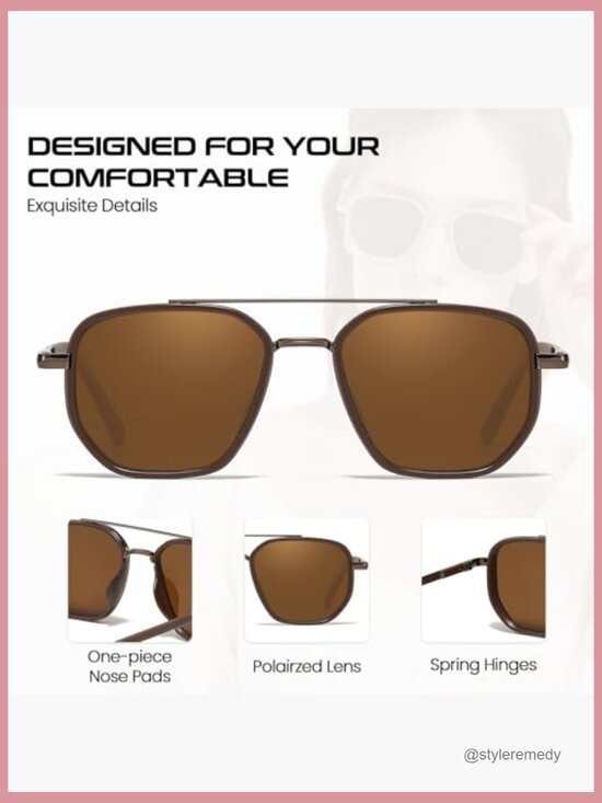Polarized Square Frame Aviator Sunglasses UV400 Protection main image 3